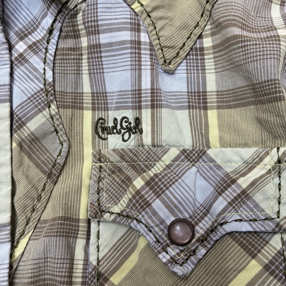 Cruel Girl Womens Western Snap Shirt Plaid Green Tan Long Sleeve Cowgirl M - Picture 3 of 12